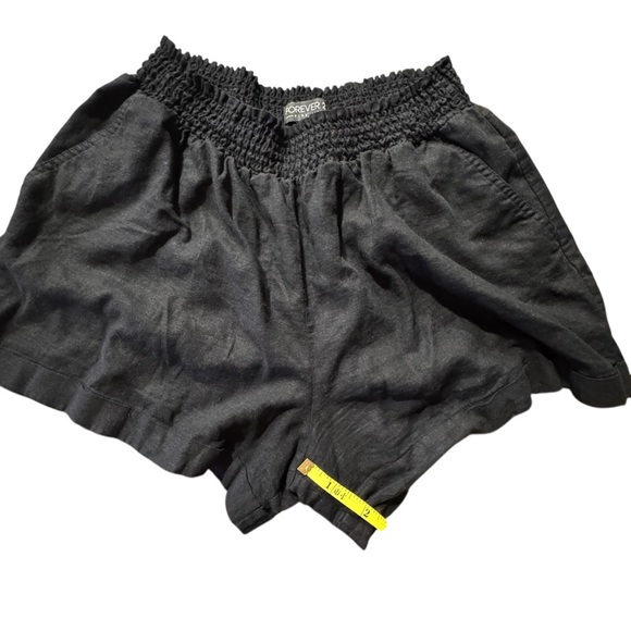 Forever 21 Plus+ Women's Size 0X Flat Front Black Elastic Waist Linen Shorts - Picture 5 of 9